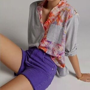 Anthropologie Maeve The Clarissa High-Low Buttondown Floral Shirt